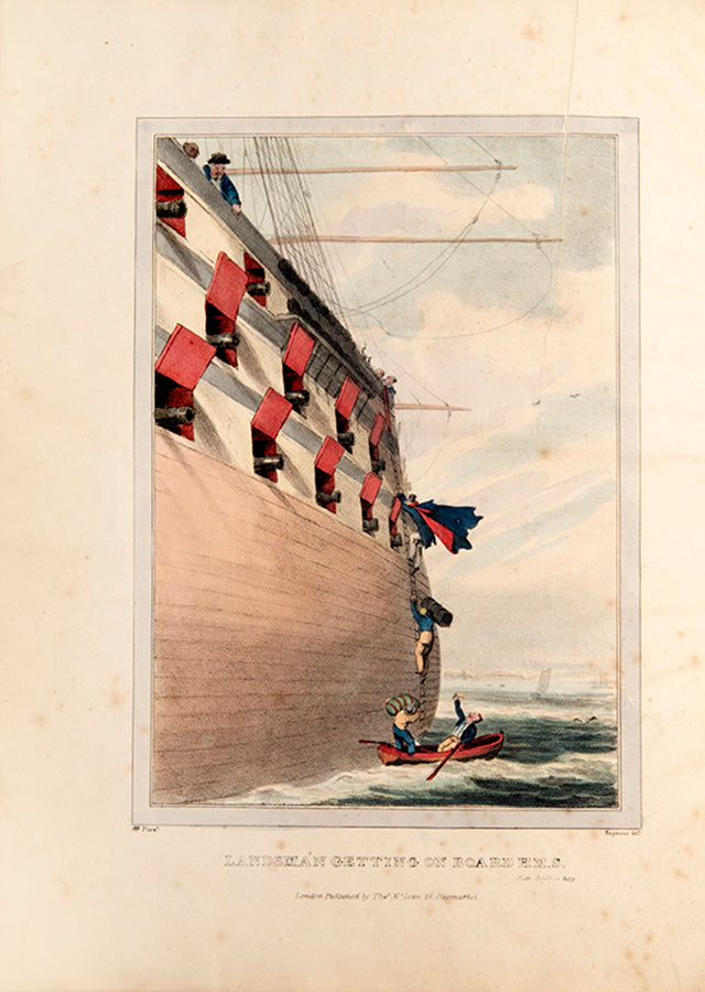 First edition of Journal of a Landsman from Portsmouth to Lisbon by Robert Seymour, with 24 hand-coloured plates satirising life on the Royal Navy.