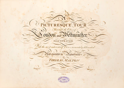 First edition, first issue, of A Picturesque Tour Through the Cities of London and Westminster by Thomas Malton, one of the first great aquatint books on London, with 100 fine aquatint plates.