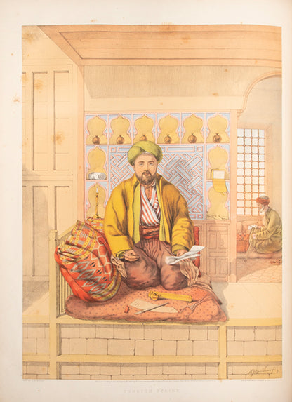 The first edition of The Oriental Album by Henry Van Lennep, containing 20 chromo-lithographed plates depicting Turkish, Armenian, and Jewish dress.