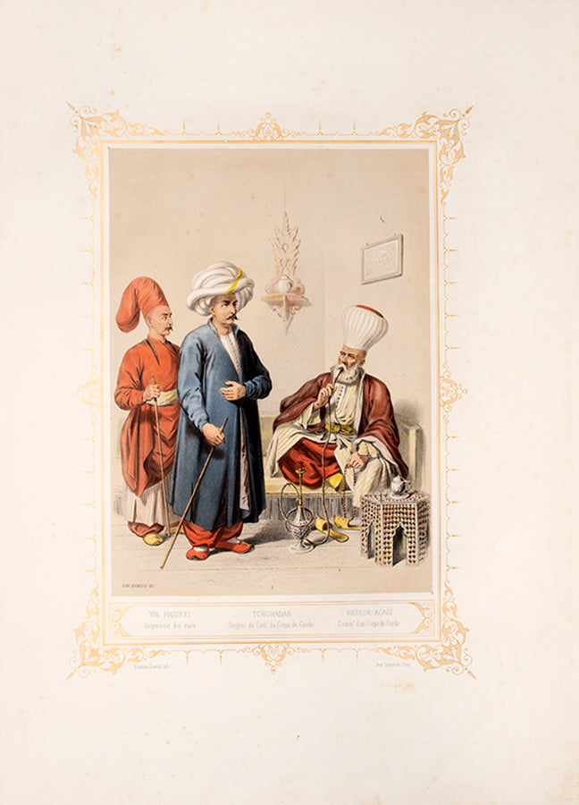 First edition of Elbicei atika musee des anciens costumes Turcs de Constantinople by Jean Brindesi, containing 22 hand-coloured plates of Turkish costumes.