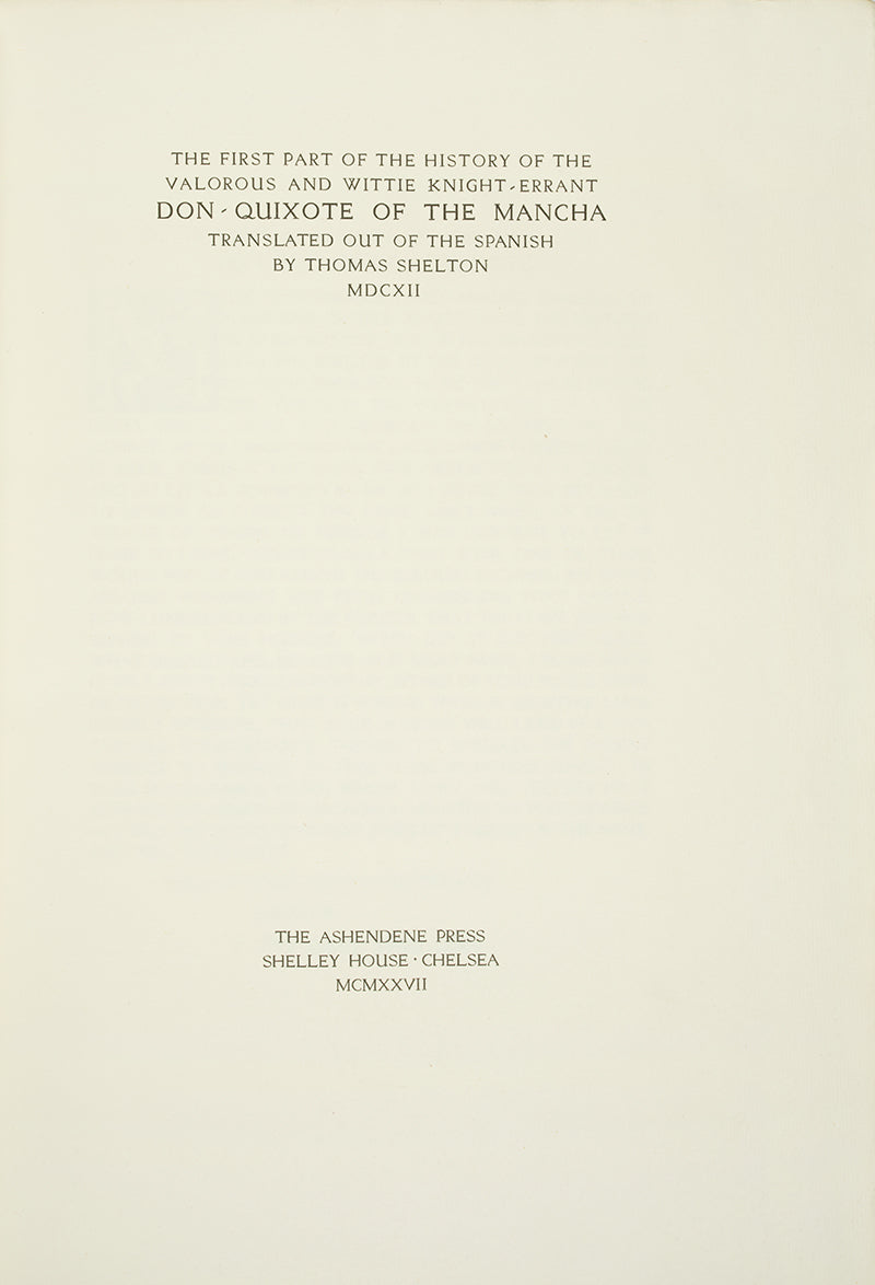 A near-fine set of Don Quixote, undoubtedly one of Ashendene's finest achievements, limited edition of only 225 copies
