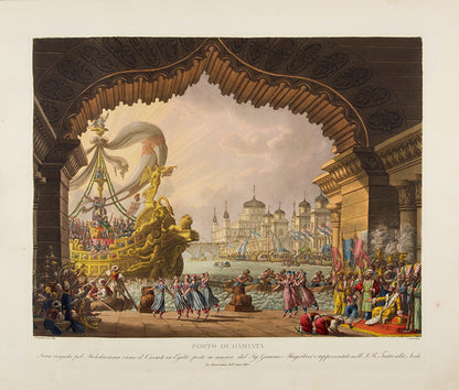 Early issue of Sceniche Decorazioni and Raccolta by Alessandro Sanquirico, the pioneering set designer, containing 75 plates of operas, ballets, and plays performed in La Scala in Milan between 1817 and 1832.
