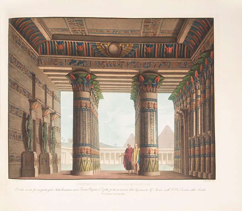 Early issue of Sceniche Decorazioni and Raccolta by Alessandro Sanquirico, the pioneering set designer, containing 75 plates of operas, ballets, and plays performed in La Scala in Milan between 1817 and 1832.