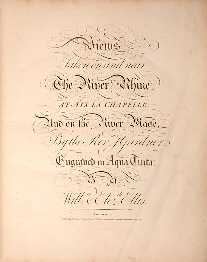 First edition of Views Taken On and Near the River Rhine by Rev. John Gardnor, containing 32 hand-coloured aquatint plates pf the Rhine and surrounding landscape.