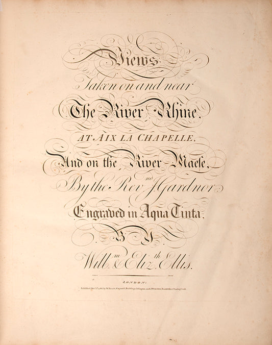 First edition of Views Taken On and Near the River Rhine by Rev. John Gardnor, containing 32 hand-coloured aquatint plates pf the Rhine and surrounding landscape.