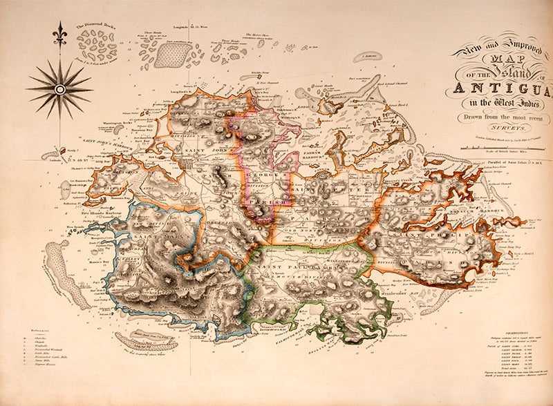 First edition of An Historical and Descriptive Account of Antigua by J. Johnson, containing 3 maps and 7 views of Antigua. Considered on of the most impressive works to depict Antigua in the nineteenth century.