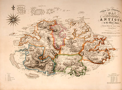 First edition of An Historical and Descriptive Account of Antigua by J. Johnson, containing 3 maps and 7 views of Antigua. Considered on of the most impressive works to depict Antigua in the nineteenth century.