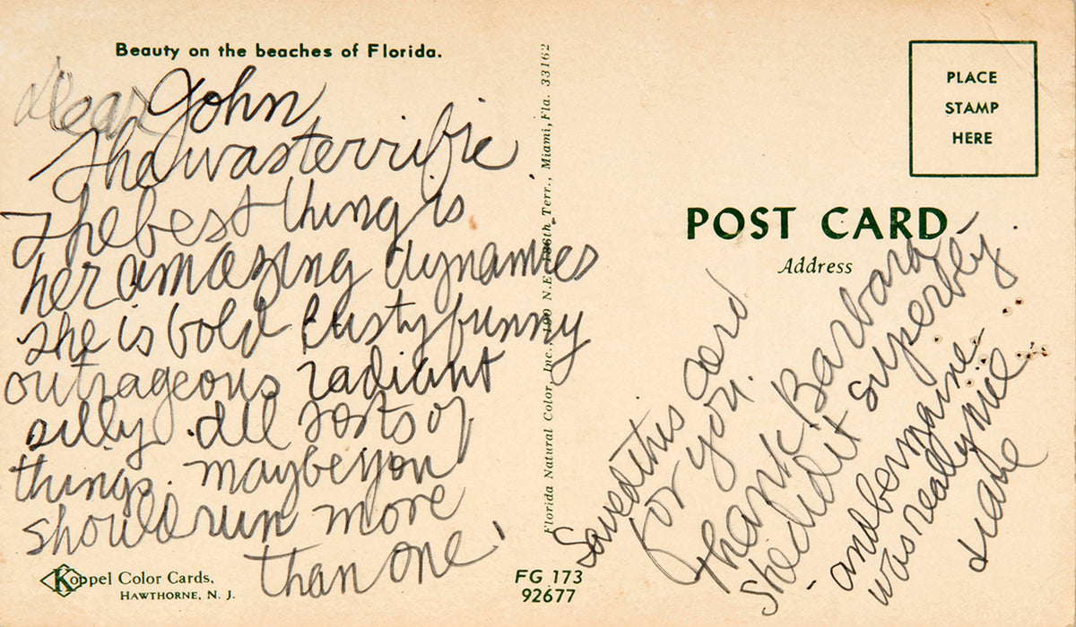 Postcard from Diane Arbus to Art Director John Gerbino.