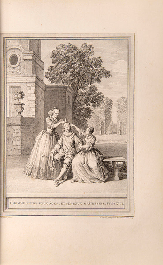 First edition, first issue of the profusely illustrated Fables Choisies by Jean de la Fontaine, inscribed by the playwright David Garrick.