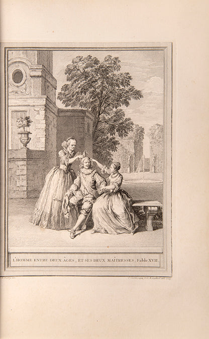 First edition, first issue of the profusely illustrated Fables Choisies by Jean de la Fontaine, inscribed by the playwright David Garrick.