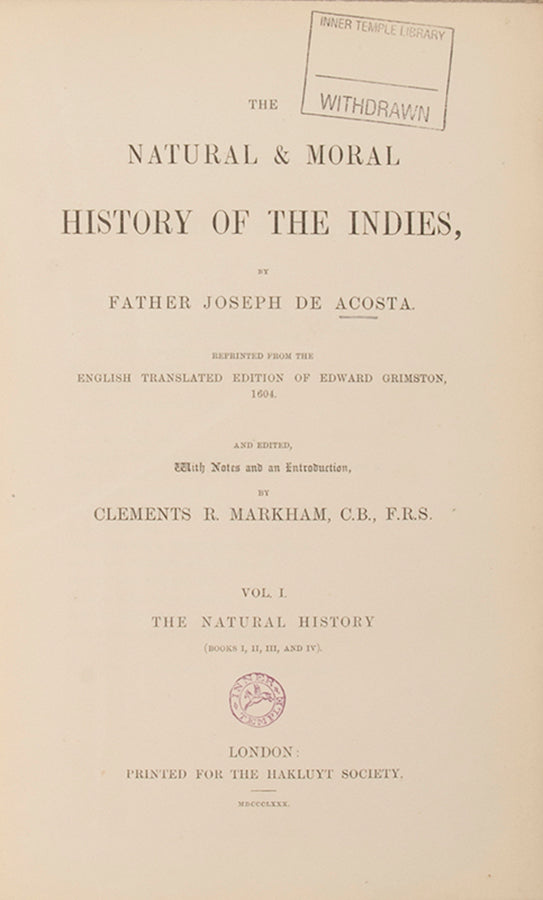 The Natural & Moral History of the Indies,