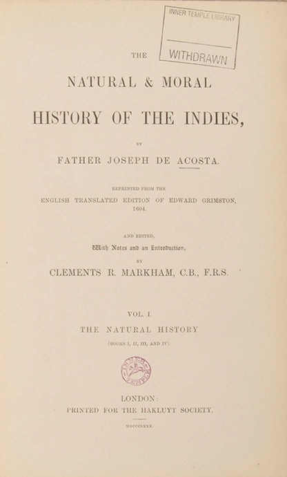 The Natural & Moral History of the Indies,