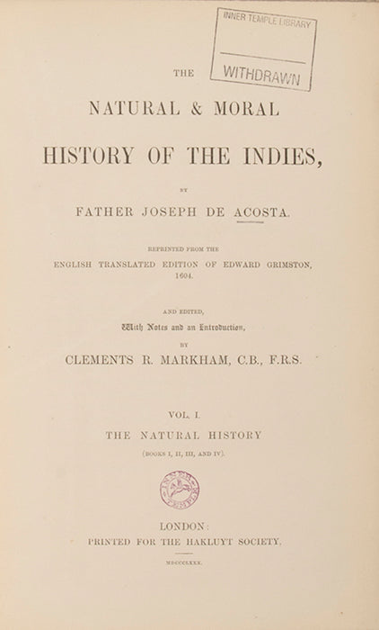 The Natural & Moral History of the Indies,