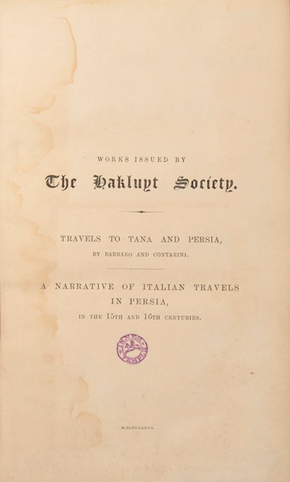Giosafat Barbaro traveled as a merchant to Tana on the Sea of Azov, and was selected as an ambassador to Persia in 1472. Ambrogio Contarini was a Venetian diplomat known for an account of his travel to Iran.
