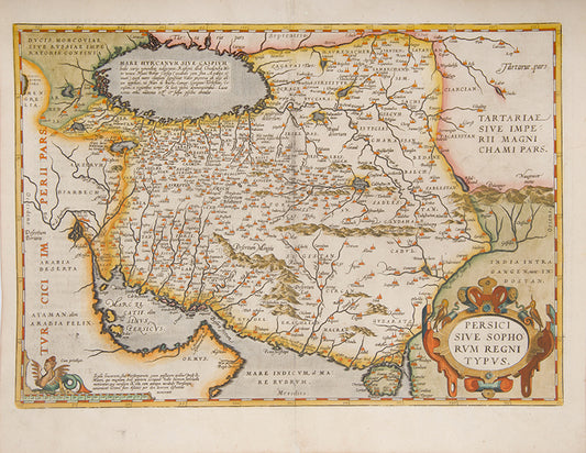 Double-page copper engraved map with later hand-colour from the French edition of <em>Theatre de l'Univers</em>, Antwerp 1598<br />