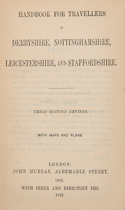 Great Britain. Handbook for Derbyshire, Nottinghamshire, Leicestershire, and Staffordshire.