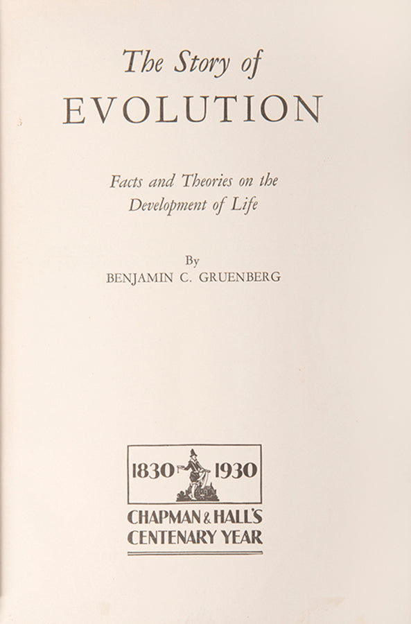 First UK edition of the uncommon evolutionary biology textbook The Story of Evolution by Benjamin Gruenberg, 1929, handsomely bound for the Harrow School.