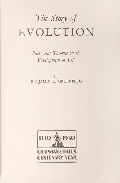 First UK edition of the uncommon evolutionary biology textbook The Story of Evolution by Benjamin Gruenberg, 1929, handsomely bound for the Harrow School.