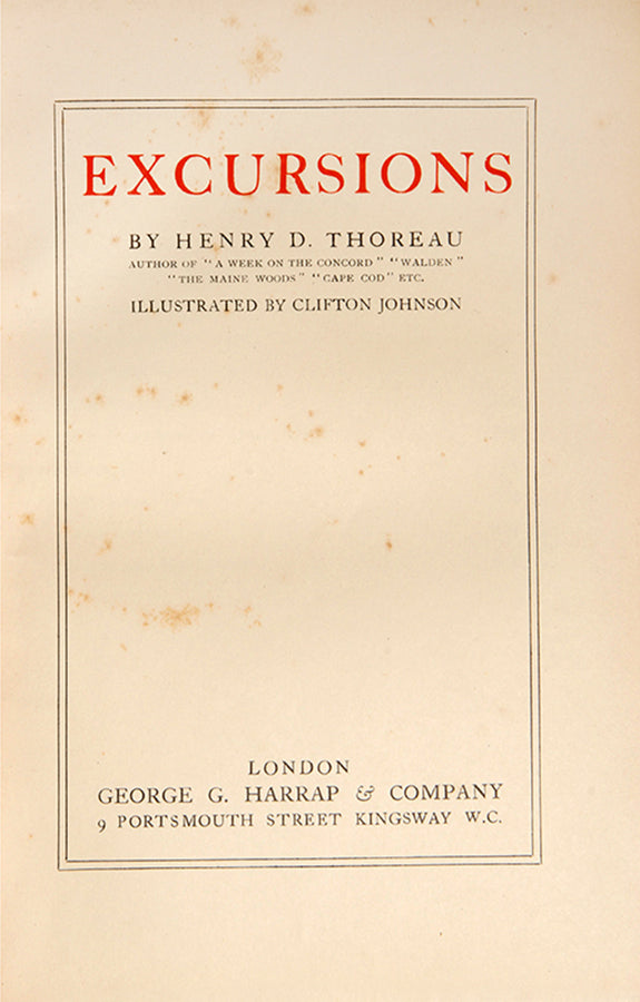 A lovely copy of this 1910s edition of Thoreau's <em>Excursions</em> with elaborate Art Nouveau publisher's cloth binding.