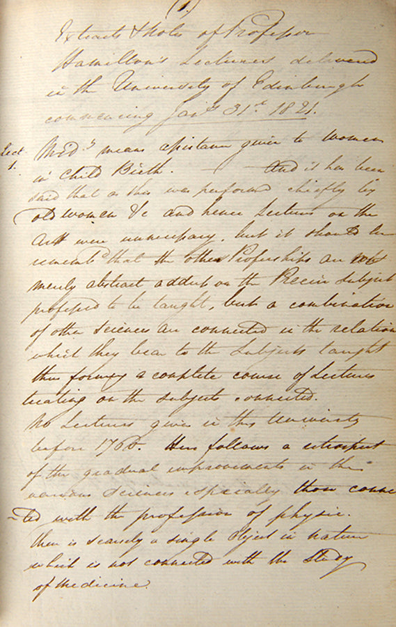 A substantial set of manuscript lecture notes on obstetrics made by a student of  physician James Hamilton at the University of Edinburgh in 1822.