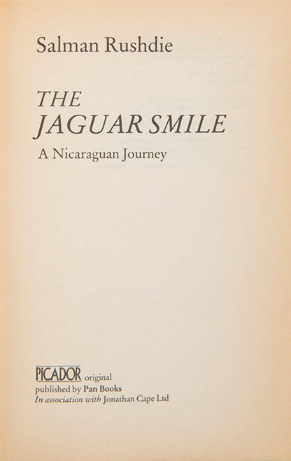 First edition of The Jaguar Smile by Salman Rushdie.