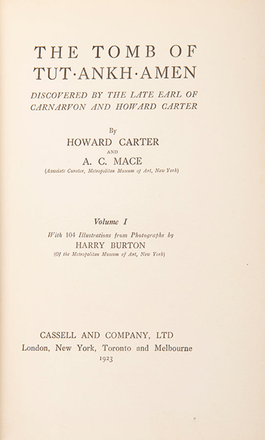 First edition of the three-volume Tut-Ankh-Amen, Howard Carter's account of the most famous archaeological discovery of the 20th century.   
