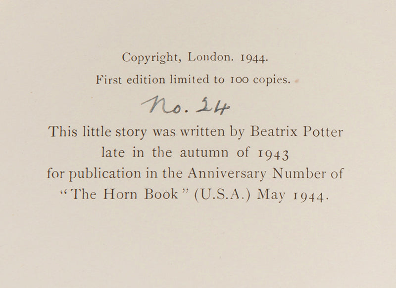 First UK edition of Wag-By-Wall by Beatrix Potter, limited to 100 copies.