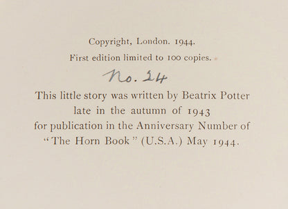 First UK edition of Wag-By-Wall by Beatrix Potter, limited to 100 copies.