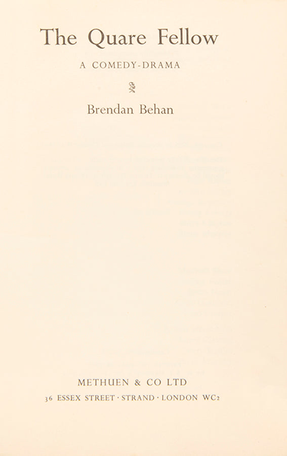 First edition of The Quare Fellow by Brendan Behan, inscribed by the author.