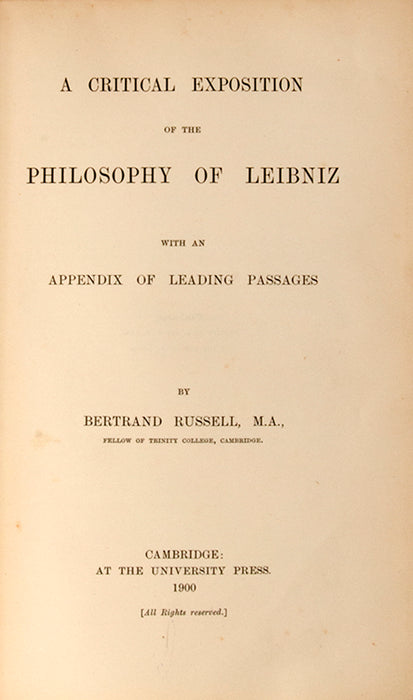 A Critical Exposition of the Philosophy of Leibniz