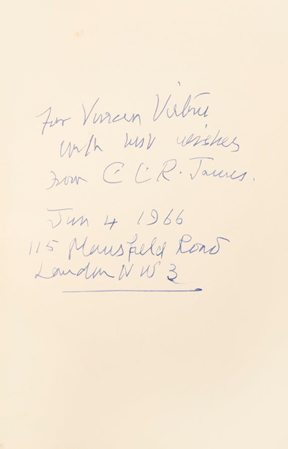 First edition of Beyond a Boundary by C.L.R. James, inscribed by the author to Vivian Virtue.