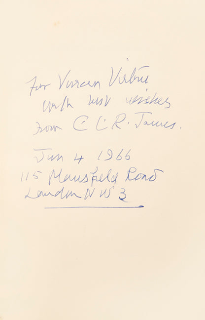 First edition of Beyond a Boundary by C.L.R. James, inscribed by the author to Vivian Virtue.