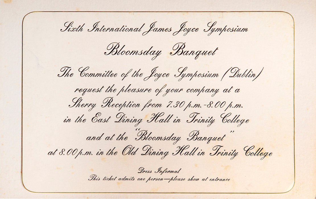 Invitation card and Menu for the Sixth International James Joyce Symposium - 'Bloomsday Banquet'.