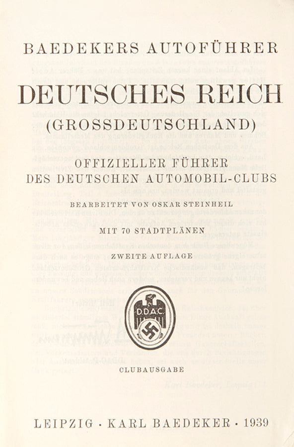 The first version of the second edition of this Baedeker's Autofuhrer with the 'Clubausgabe' on the titlepage. 