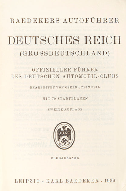 The first version of the second edition of this Baedeker's Autofuhrer with the 'Clubausgabe' on the titlepage. 