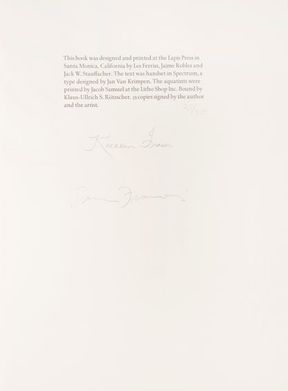 One of 35 copies - signed by the artist and author. A beautiful Sam Francis illustrated book by his own Lapis Press.