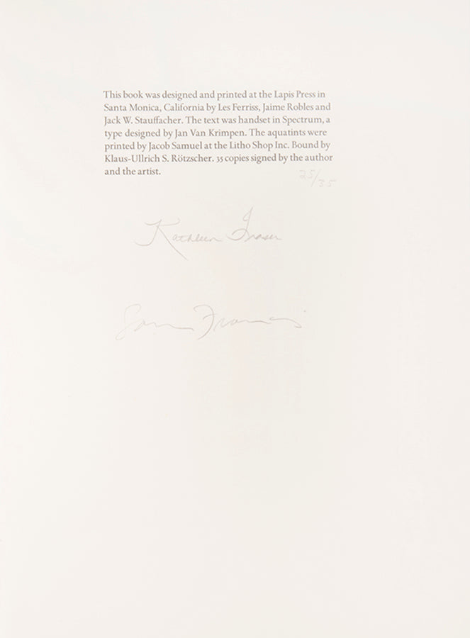 One of 35 copies - signed by the artist and author. A beautiful Sam Francis illustrated book by his own Lapis Press.