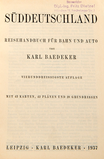 This volume covers Southern Germany and contains plans of Munich, Stuttgart, Bamberg, Augsburg and Salzburg. 