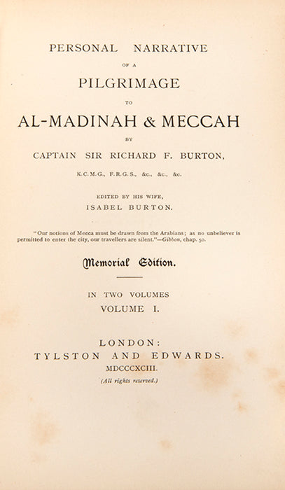 Personal Narrative of a Pilgrimage to Al-Medinah & Meccah.