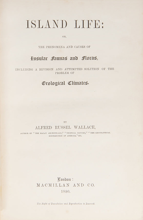 First edition of Alfred Russell Wallace's evolutioary biology book Island Life, published in 1880.