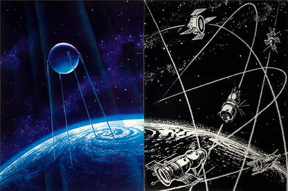 First edition of this striking 1972 portfolio of Soviet Space Art by Andrei Sokolov and A. Leonov, Kosmicheskie Dali [Cosmic Distances], presentation copy inscribed by Sokolov.