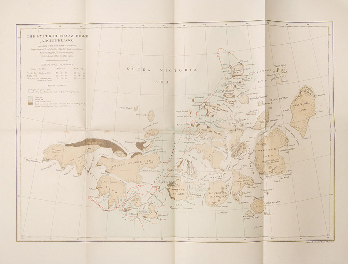 First edition in English of Luigi Amedeo's On the Polar Star in the Arctic Sea. Although not reaching the Pole, the expedition reached the highest latitude thencefar and proved the success of using dog sledges.