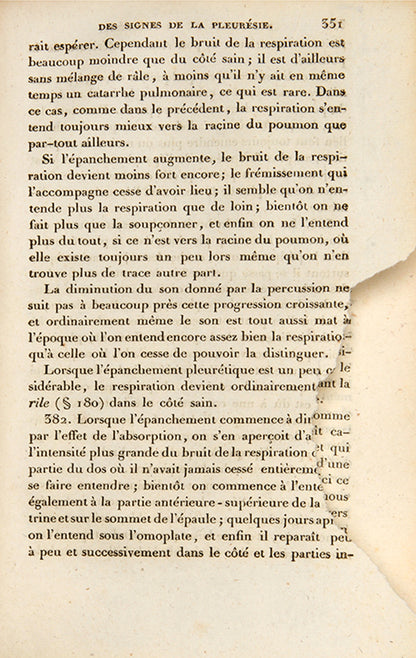First edition of the announcement of the stethoscope's invention, De l'Auscultation Médiate by Réné Théophile Hyacinthe Laennec, published in 1819.