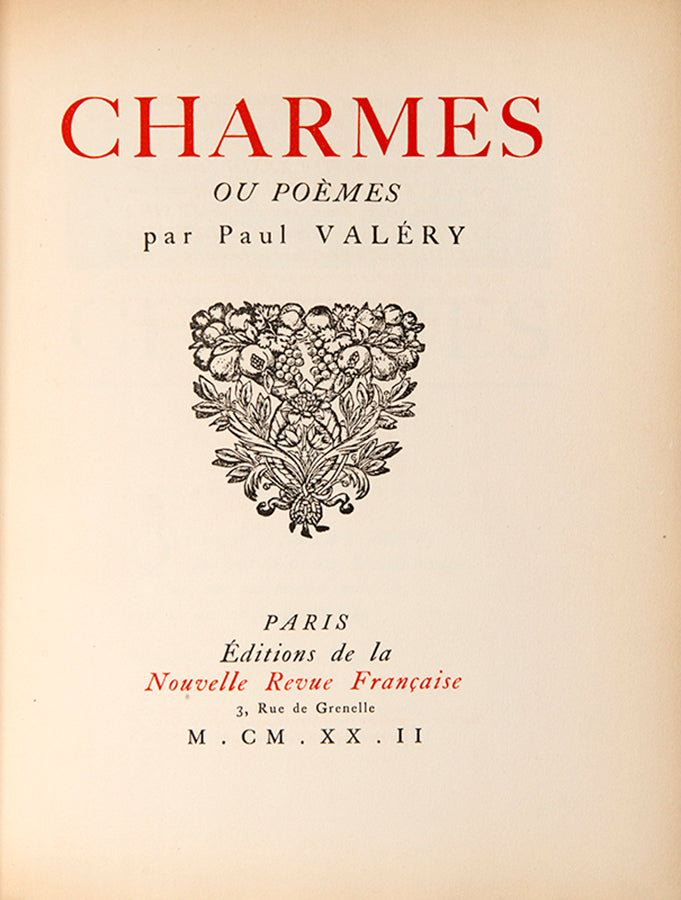 First edition of Charmes by Paul Valery, one of 325 copies.