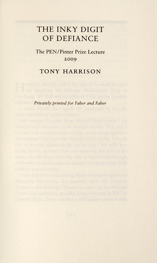 First edition of The Inky Digit of Defiance by Tony Harrison, one of 350 copies printed for private circulation
