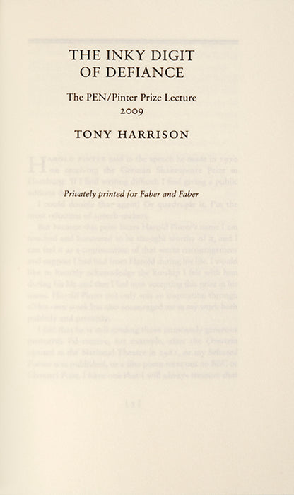 First edition of The Inky Digit of Defiance by Tony Harrison, one of 350 copies printed for private circulation