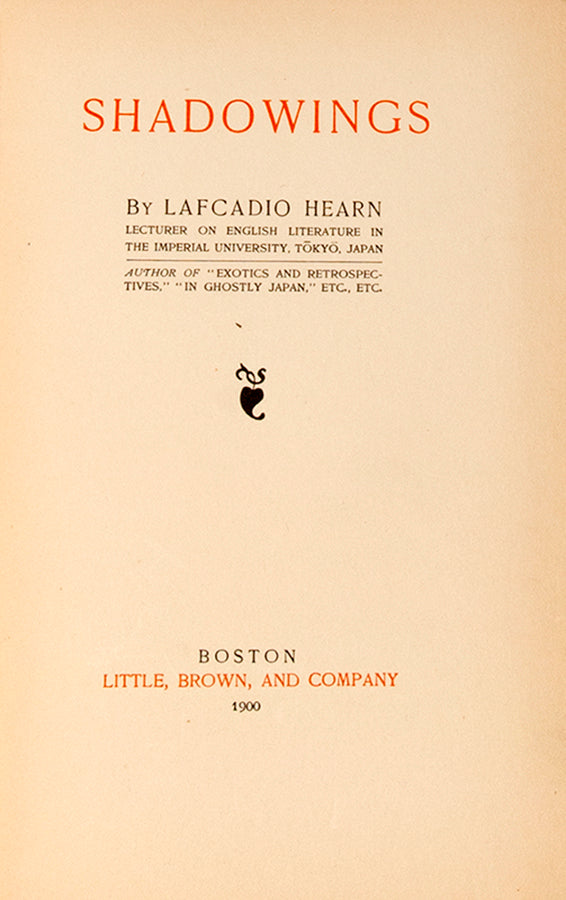 A bright copy of Lafcadio Hearn's Shadowings, a collection of stories and essays on Japanese culture.