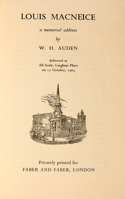 First edition of Louis Macneice: a memorial address by W.H. Auden.