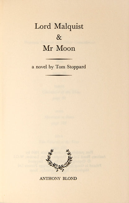 First edition of Lord Malquist & Mr Moon by Tom Stoppard, the author's first and only novel.