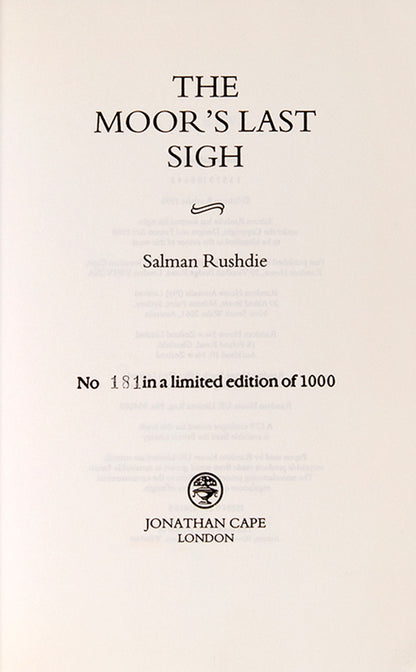 Uncorrected proof copy of The Moor's Last Sigh by Salman Rushdie.